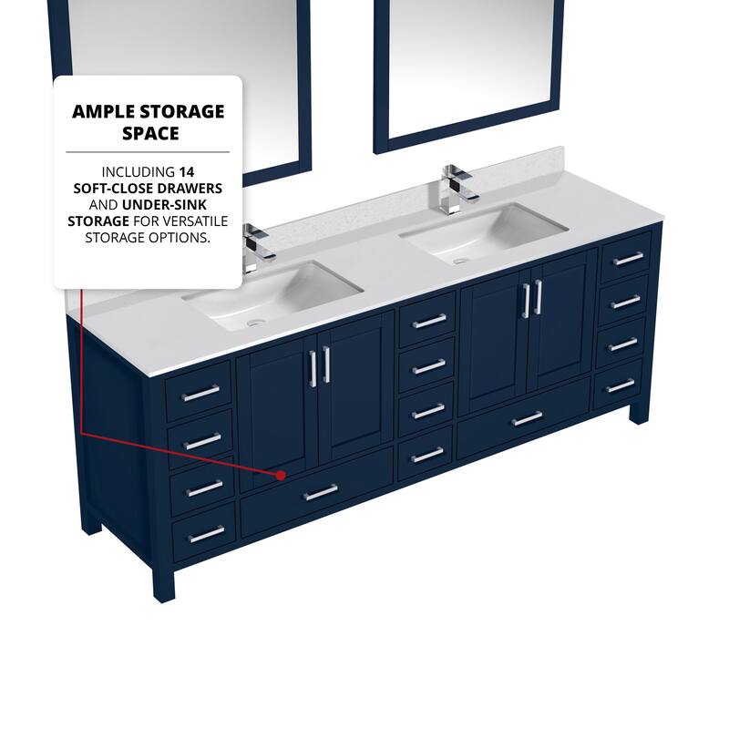 Jacques 84 in. W x 22 in. D White Bath Vanity, Cultured Marble Top, Faucet Set, and 34 in. Mirror
