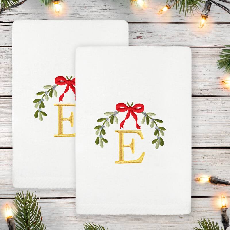 Authentic Hotel and Spa Christmas MISTLETOE MONOGRAM Embroidered Luxury 100% Turkish Cotton Hand Towels Set of 2