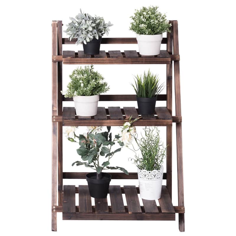 3-Tier Folding Garden Wooden Flower Plant Pot Display Rack