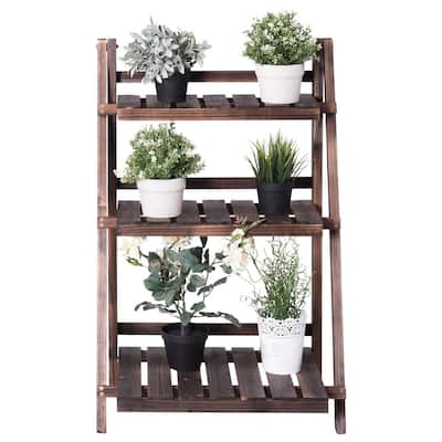3-Tier Folding Garden Wooden Flower Plant Pot Display Rack