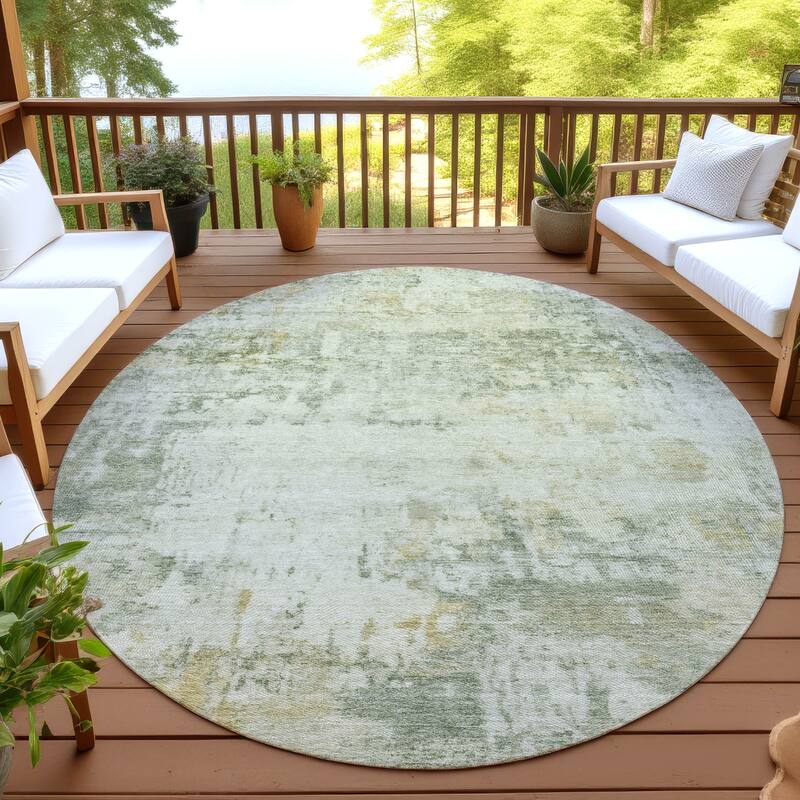 Machine Washable Indoor/ Outdoor Modern Casual Chantille Rug - Aloe - 8' x 8'