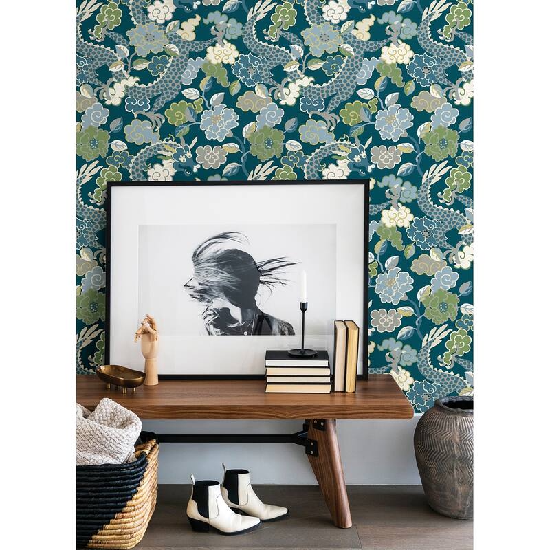 A-Street Prints Yanci Teal Dragon Wallpaper