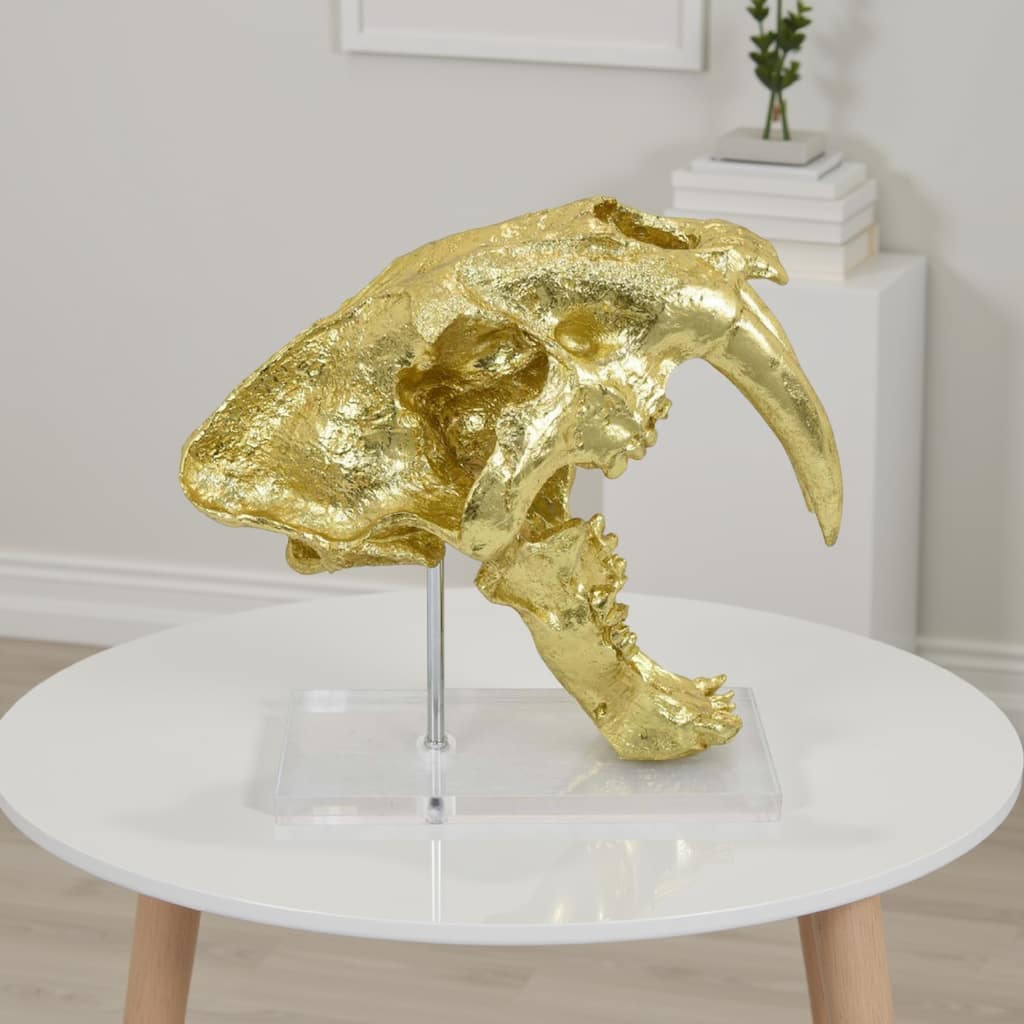 Rimaa Sabertooth Tiger Tabletop Decor, Gold Resin, Acrylic, 13 Inch