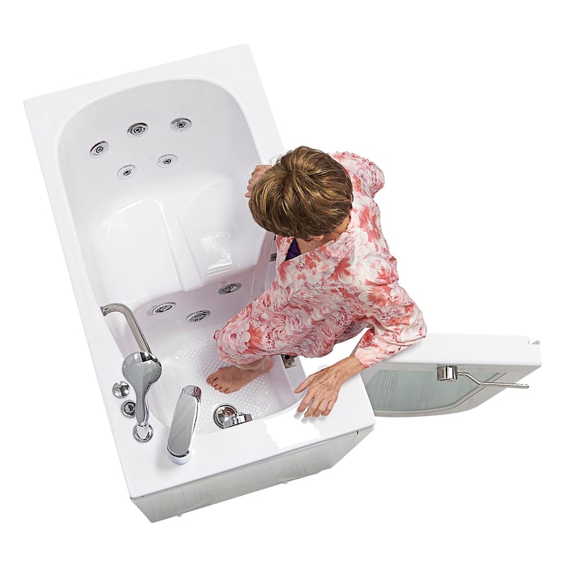 Ella Mobile 26"x45 Acrylic Hydro Massage Walk-In Bathtub with Left Outward Swing Door, 2 Piece Fast Fill Faucet, 2" Drain