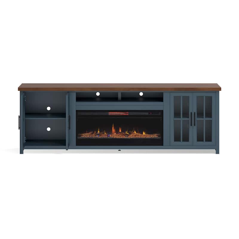 Bridgevine Home Modern Farmhouse 97 inch Fireplace TV Console for TVs up to 100 inches, Two-Tone Finish