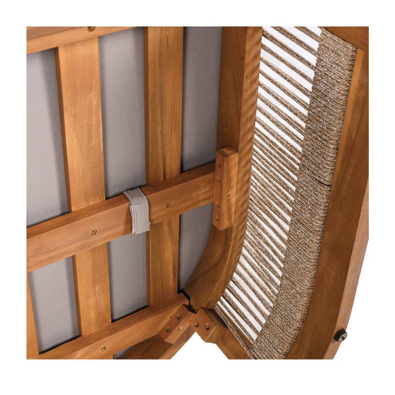 Acacia Wood Outdoor Club Chair, Curved Tub Design with Woven Rope Accents, All-Weather Slat Construction