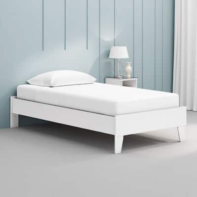 Alli Twin Size Platform Bed, Modern Matte White Wood, Low Profile Legs