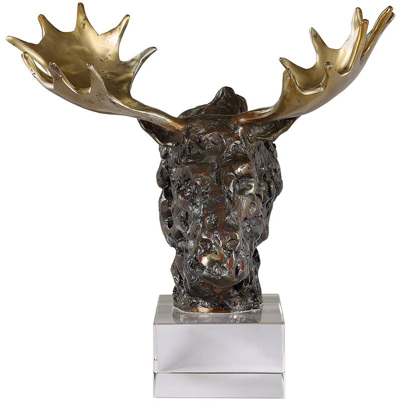Uttermost 18187 Moose Bust 9" Tall Cast Iron and Crystal Animals Table