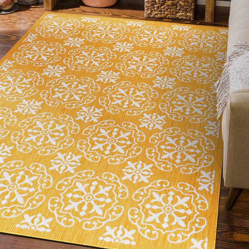 World Rug Gallery Transitional Geometric Textured Flat Weave Indoor/Outdoor Area Rug