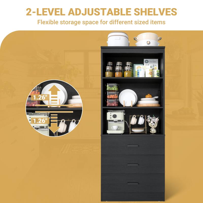 Tall Buffet Sideboard with Charging Station, Storage Pantry Organizer with Drawers and Shelves