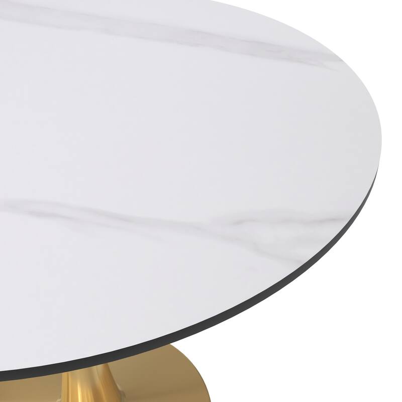 Bristol Round Dining Table 35 in. Sintered Stone Tabletop & Brushed Gold Stainless Steel Pedestal Base