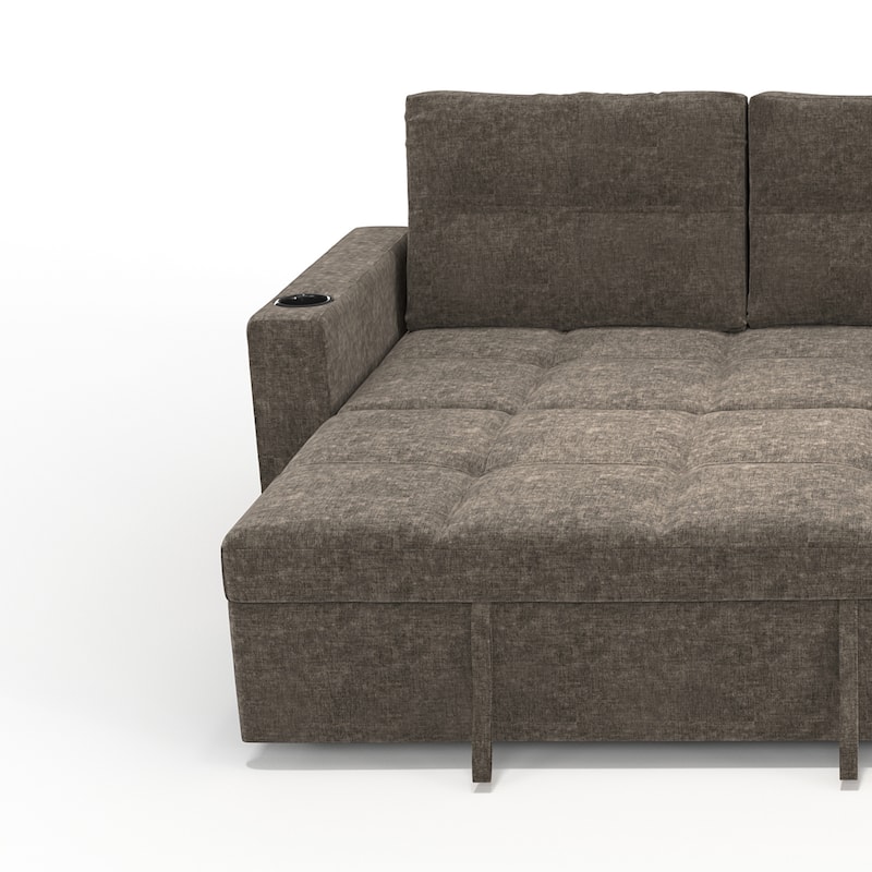 Modern Contemporary Convertible Chaise Storage Sleeper Sectional