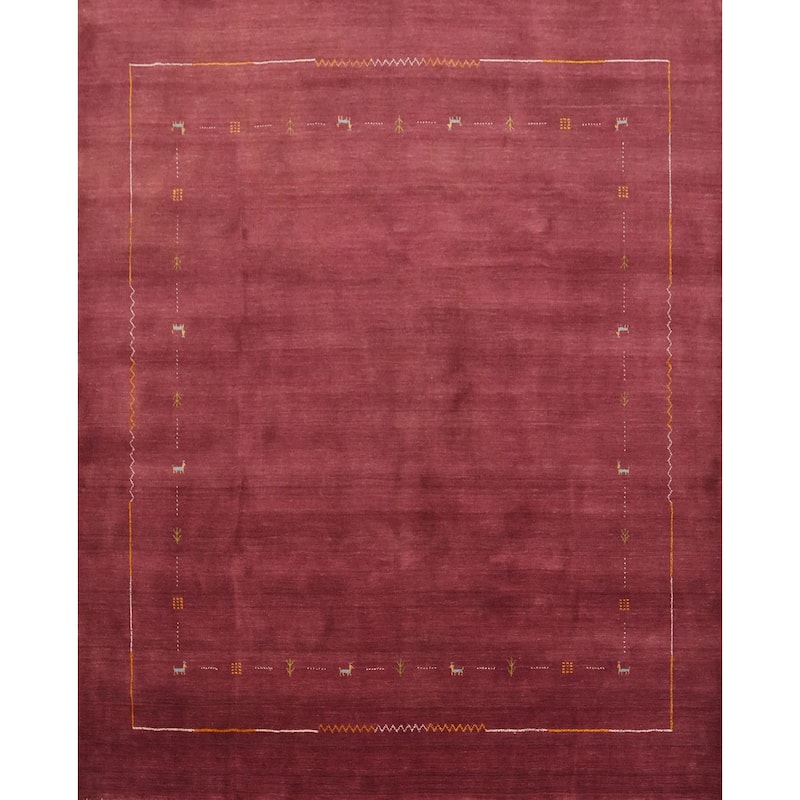 Hand Knotted Oriental 100% Wool Carpet Tribal Animal Pictorial Red Gabbeh Area Rug - 7' 10'' X 8' 3''
