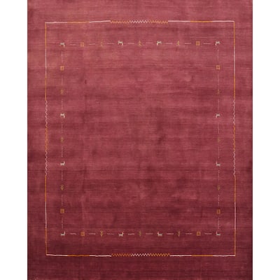 Hand Knotted Oriental 100% Wool Carpet Tribal Animal Pictorial Red Gabbeh Area Rug - 7' 10'' X 8' 3''