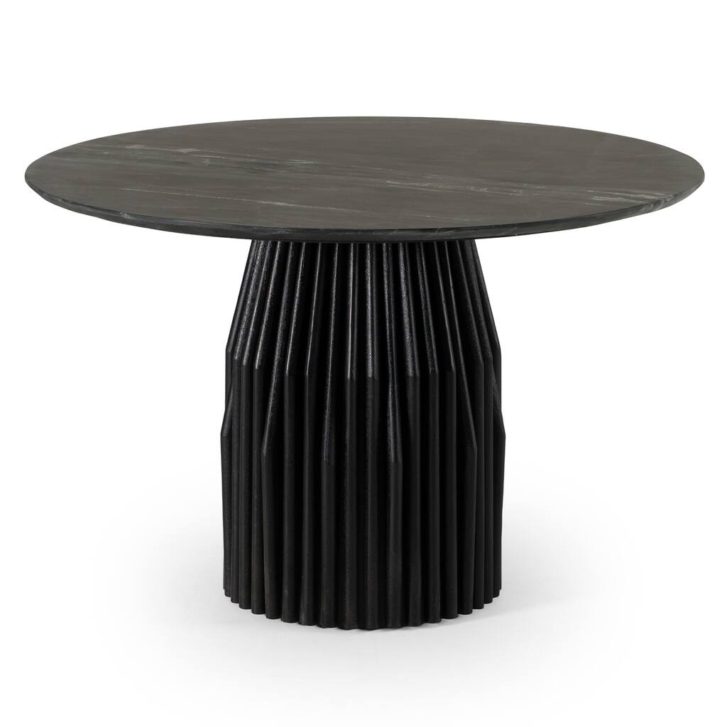 Modrest Jenna Modern Black Marble & Black Mango Round Dining Table