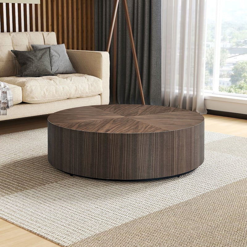 Low Round Coffee Table Compact Drum Center Table