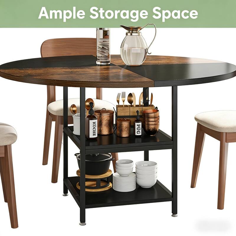 Rustic Kitchen Table,Wood Round Dining Table,Coffee Table - Black,Rustic Brown