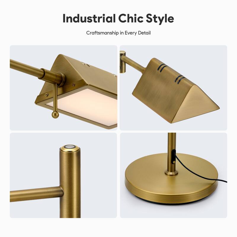 56" Dimmable LED Task Floor Lamp with Adjustable Height Swing Arms 3 Color Temperatures