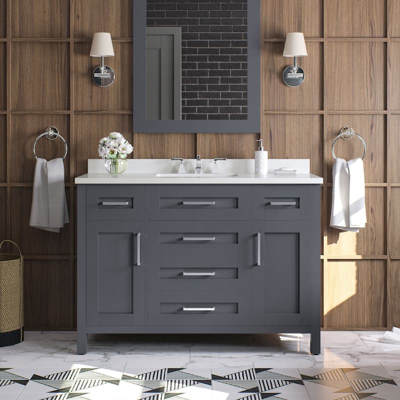 OVE Decors Tahoe 48-inch Dark Charcoal Vanity - Brushed Nickel Finish - Black - Single Vanities
