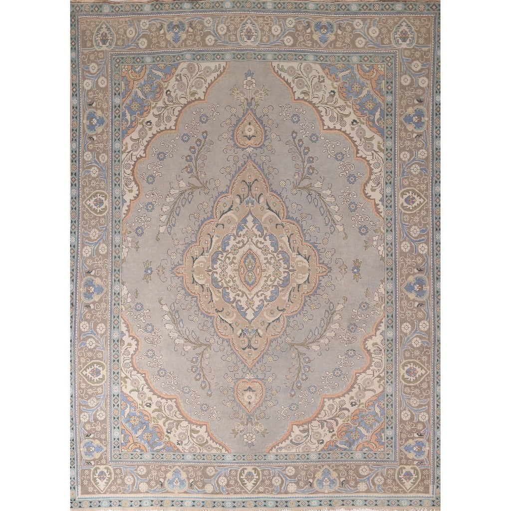 Gray Tabriz Persian Vintage Area Rug Handmade Traditional Wool Carpet - 8'5"x 11'2"