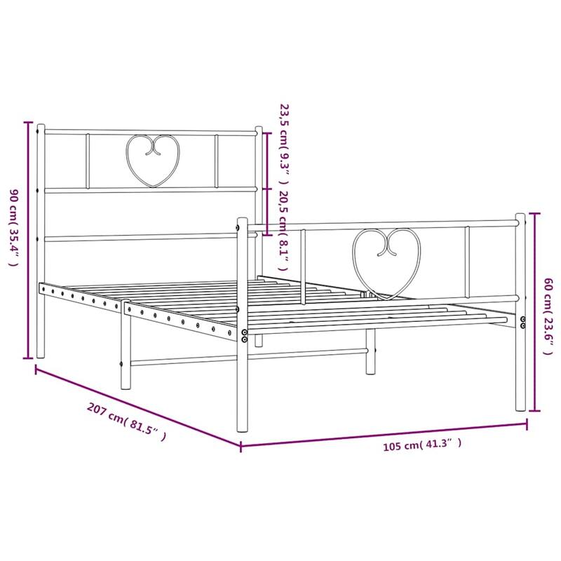 vidaXL Twin XL Metal Bed Frame with Headboard, White, No Mattress - 81.5" x 41.3" x 35.4"