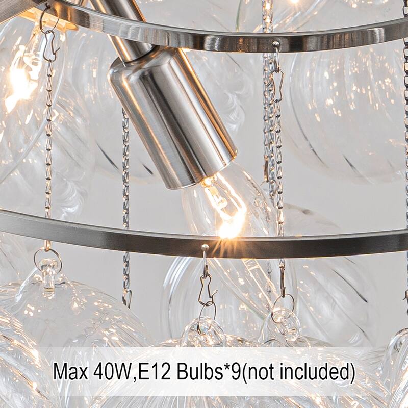 Starsky 8- Light 23in. Modern Glam Cluster Glass Bubble Chandelier with 28 Swirled Glass Globe Bubble