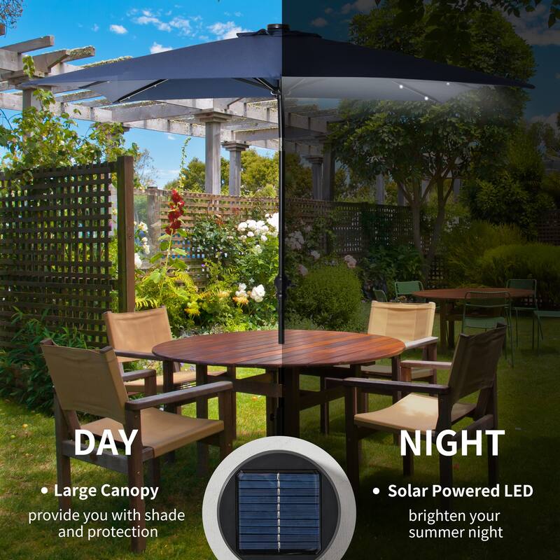 Outsunny 9-ft x 7-ft Square LED Patio Umbrella with Lights for Outdoors, Solar Umbrella