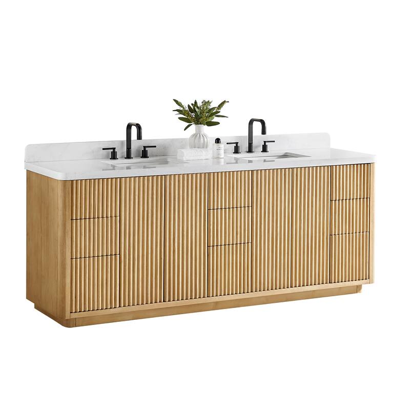 Clayton Bathroom Vanity in Washed Light Brown with Grain White Engineered Stone Countertop without Mirror