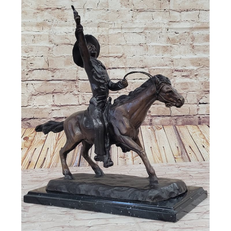 Will Rogers Cowboy On Imitative Horseback Bronze Sculpture Statue Figure Russell Western 16 Inches X 17 Inches