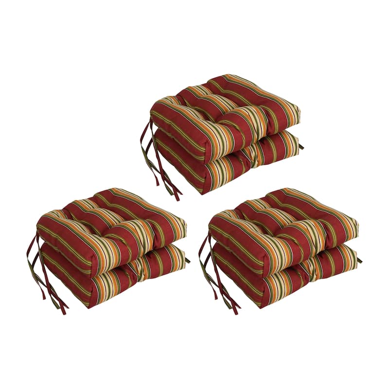 16-inch Rounded Back Tufted Indoor/ Outdoor Chair Cushions (Set of 6) - Kingsley Stripe Ruby