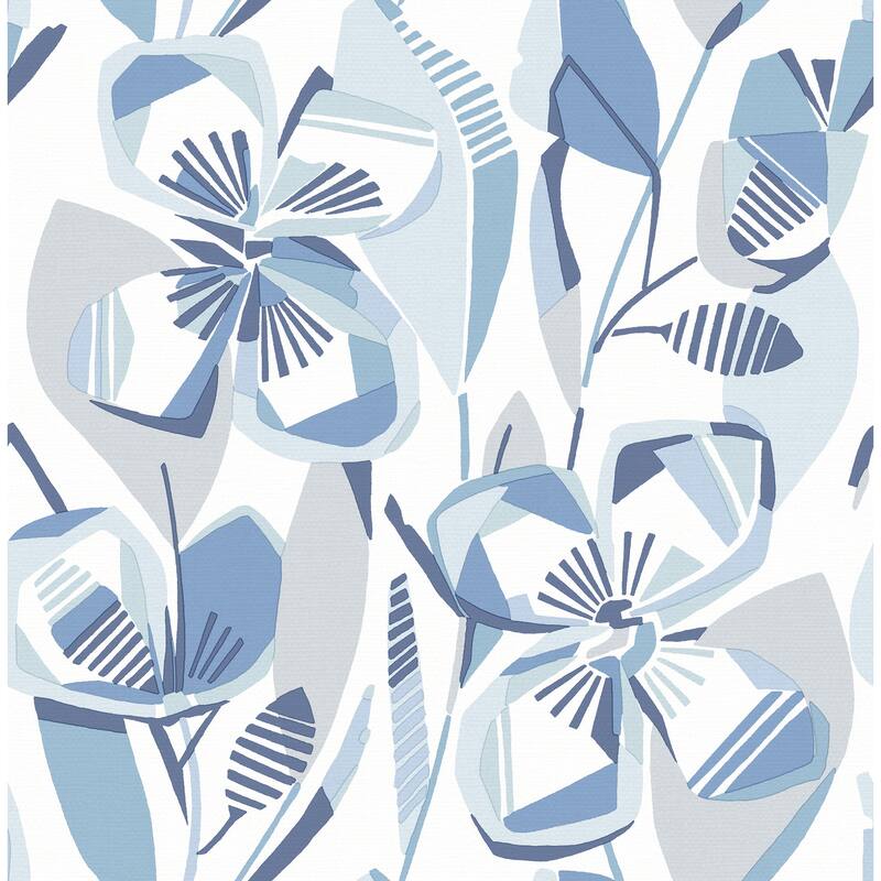 A-Street Prints Nathalie Blue Abstract Blooms Wallpaper