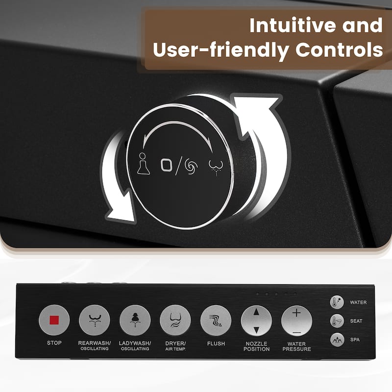 Elongated Smart Bidet Toilet with Foot Sensor, Auto Flush, LED Display, Heated Seat