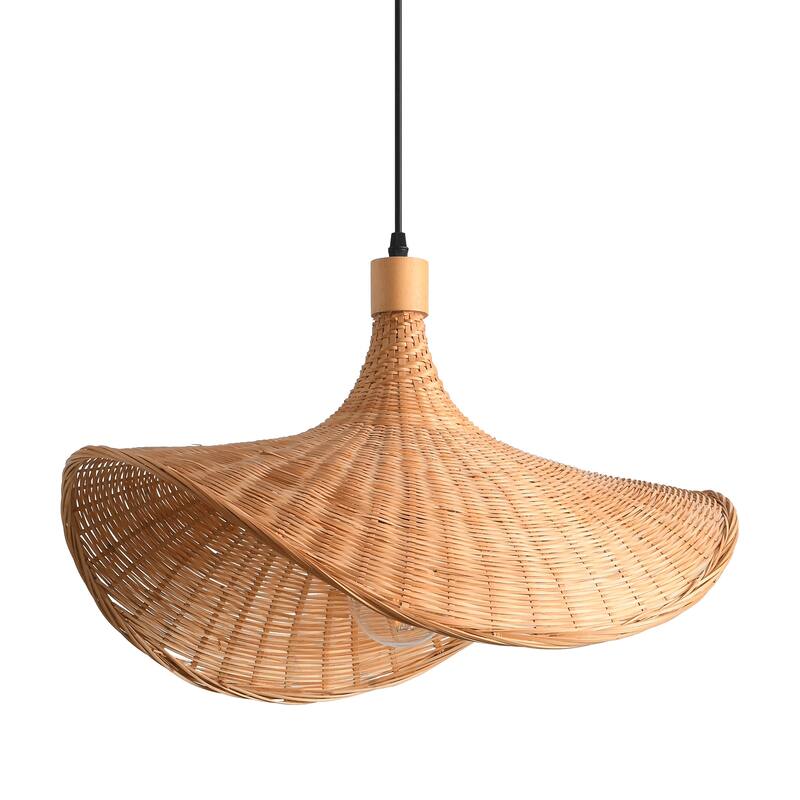 20" Boho Natural Bamboo Handmade Adjustable Pendant Light Chandelier for Dining Room