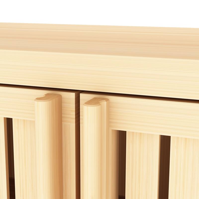 Bamboo Bathroom Storage Cabinet, Freestanding Storage Organizer, Bathroom Floor Cabinet with 2 Shutter Doors & Open Shelf