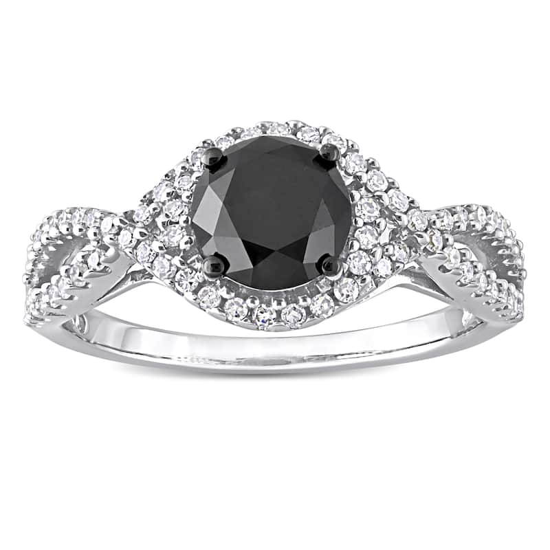 Miadora 10k White Gold 1 3/4ct TDW Black and White Diamond Crossover Halo Engagement Ring