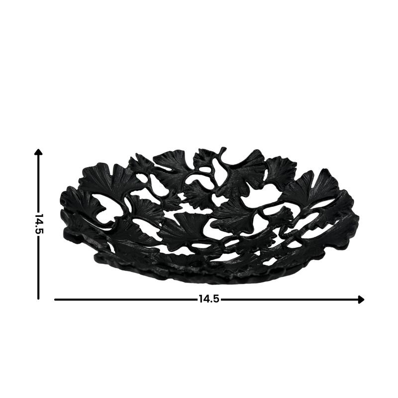 15 Inch Wide Decorative Handmade Aluminum Ginkgo Leaf Bowl - 14.5 x 14.5 x 4 in