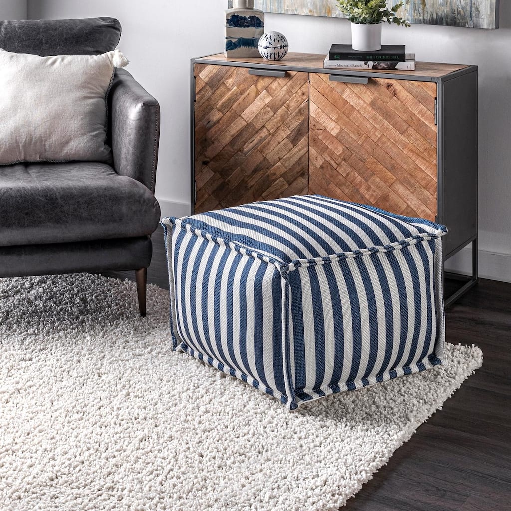 Nuloom Porto Printed Striped Indoor/Outdoor Ottoman Pouf
