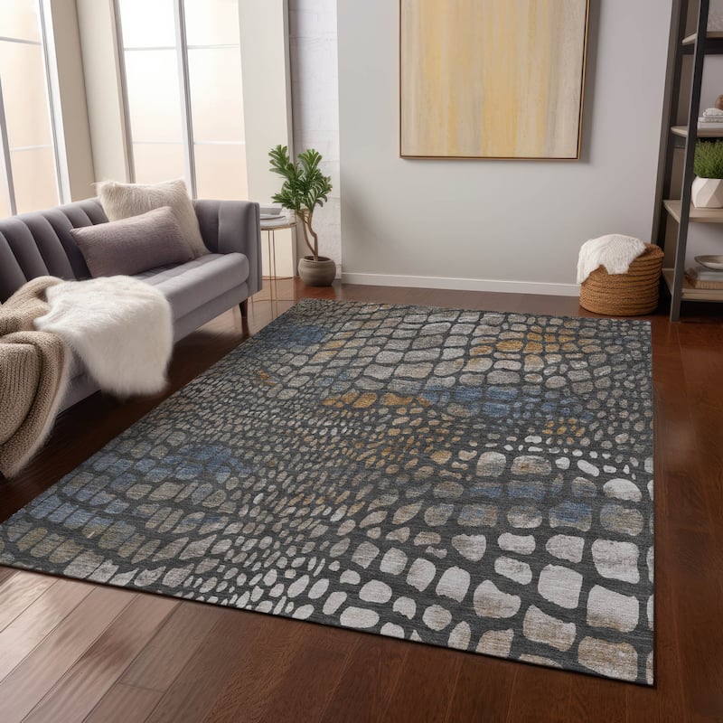 Machine Washable Indoor/ Outdoor Modern Cobble Chantille Rug - Charcoal - 5' x 7'6"