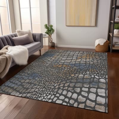 Machine Washable Indoor/ Outdoor Modern Cobble Chantille Rug