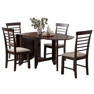5-Piece Dining Set w/Drop-Leaf Table &amp; Upholstered Chairs &amp; Drawer ...