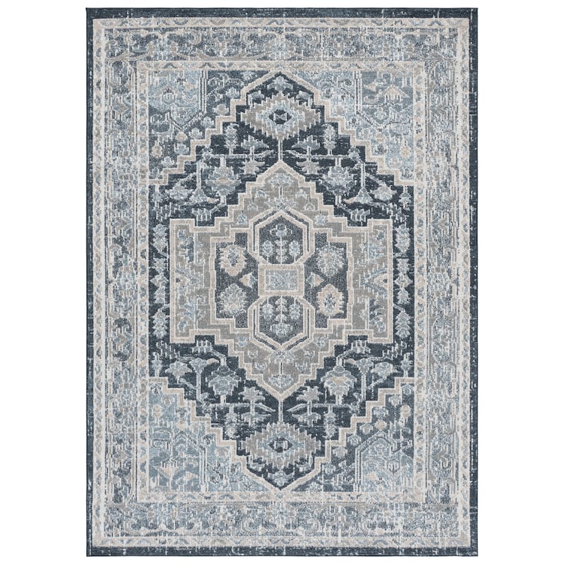 SAFAVIEH Blair Machine Washable Munevera Slip Resistant Rug - 5'3" x 7'6" - Beige/Navy