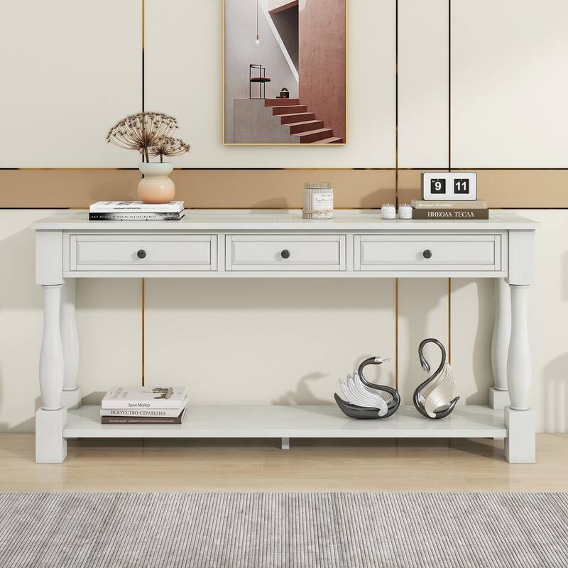 Long Console Table with Drawers and Shelf