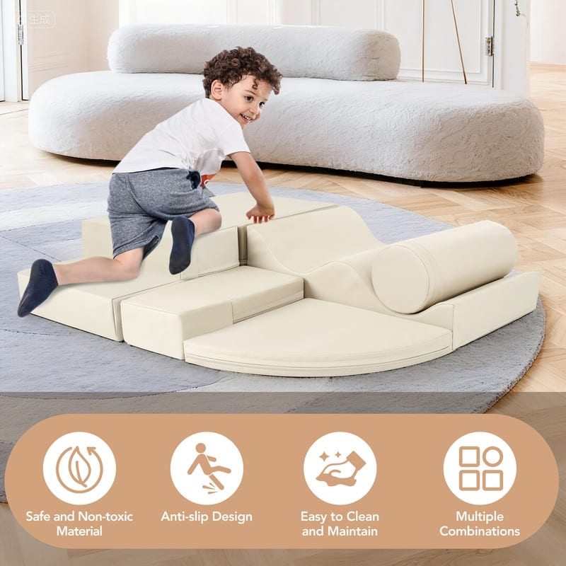 Soft Climb and Crawl Foam Playset 6 in 1, Kids Crawling and Climbing