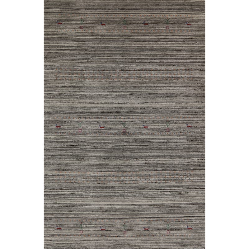 Hand Knotted Oriental 100% Wool Carpet Tribal Tribal Greys & Charcoal Gabbeh Area Rug - 7' 8'' X 5' 0''