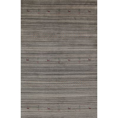 Hand Knotted Oriental 100% Wool Carpet Tribal Tribal Greys & Charcoal Gabbeh Area Rug - 7' 8'' X 5' 0''