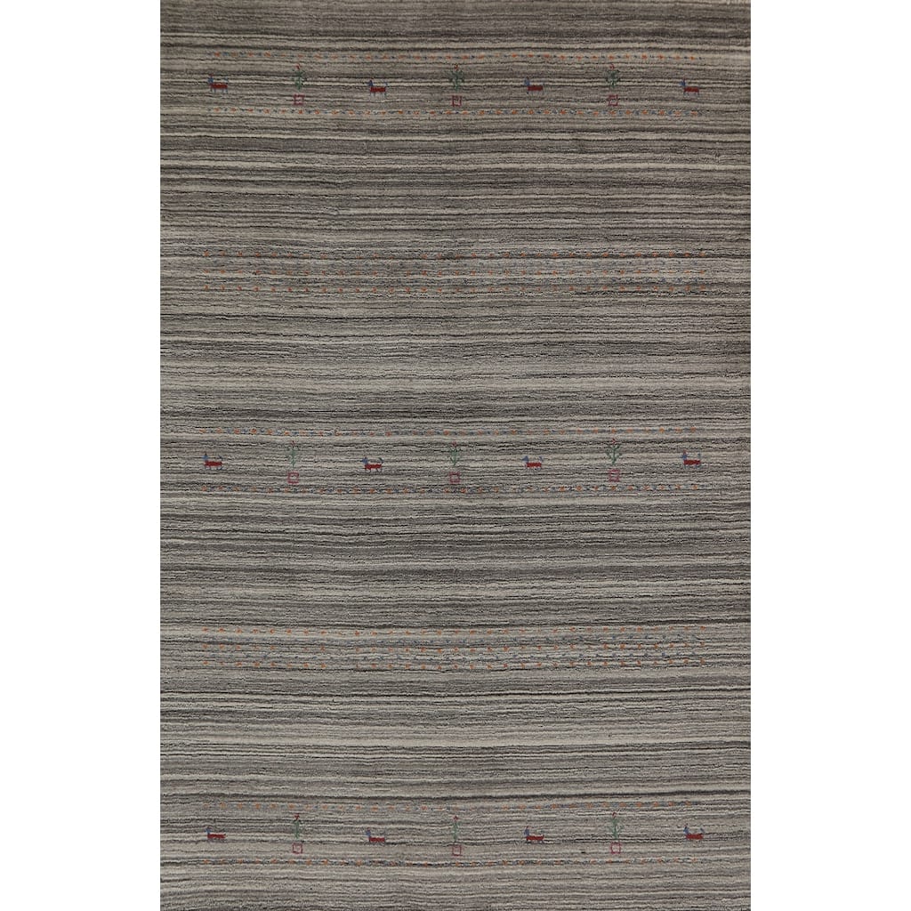 Hand Knotted Oriental 100% Wool Carpet Tribal Tribal Greys & Charcoal Gabbeh Area Rug - 7' 8'' X 5' 0''