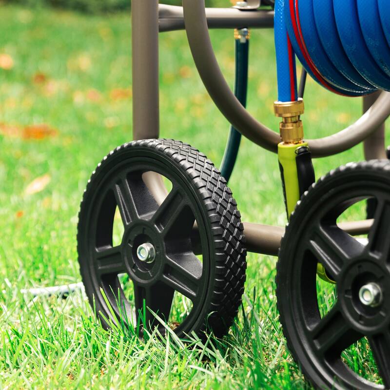 Glitzhome 36"H Steel Garden 4-Wheel Reel Cart with Hose