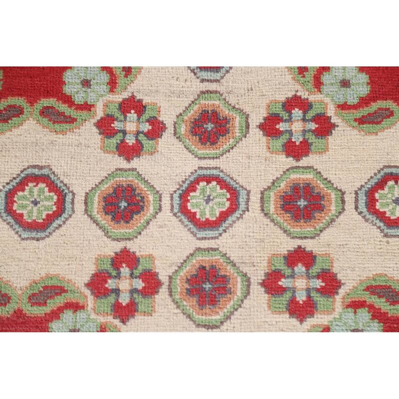 Hand Knotted Oriental 100% Wool Carpet Traditional Geometric Red Kazak Area Rug - 9' 8'' X 6' 6''