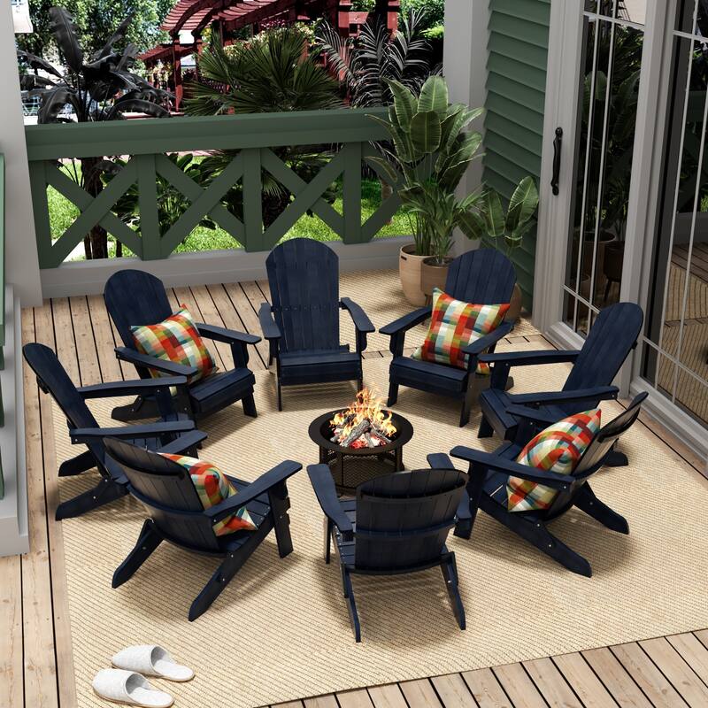 Vineyard HIPS Outdoor Folding Eco-Friendly All Weather Seashell Adirondack Chairs (8-Piece Conversation Set)