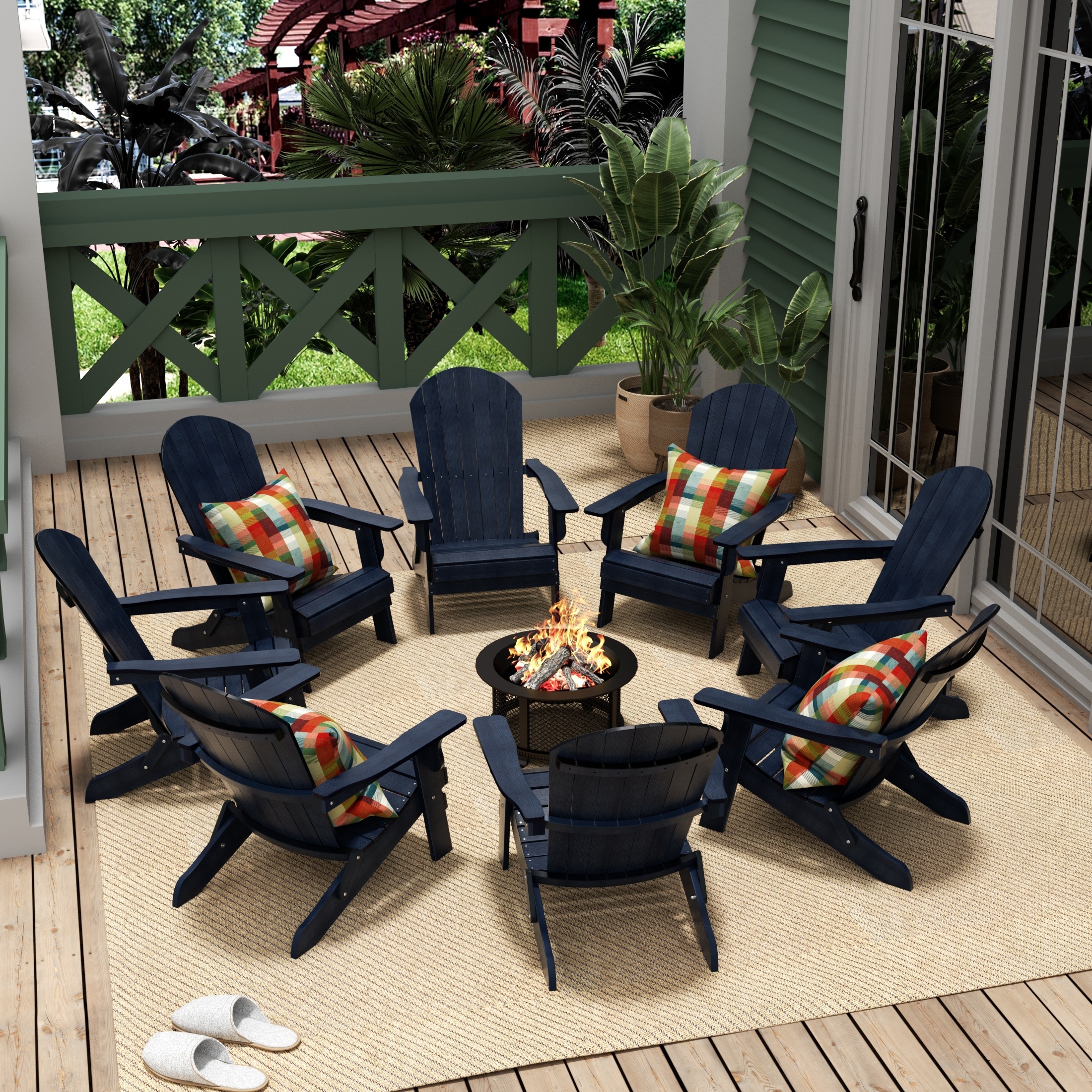 Polytrends Vineyard HIPS Outdoor Folding Eco Friendly All Weather Seashell Adirondack Chairs 8 Piece Conversation Set On Sale Bed Bath Beyond 38389313